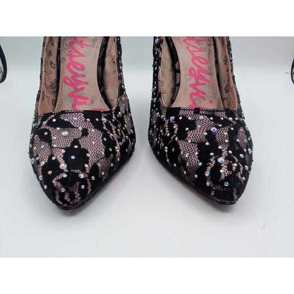Betsey Johnson | Betseyville Rhinestone Lace Heels Pointed Toe | Size 8.5 - Picture 2 of 8